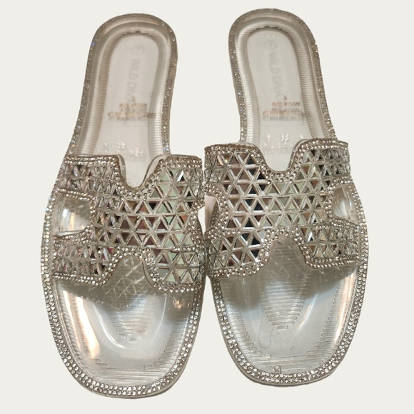 Wild Diva CLEAR MIRRORED Glam Slide Sandals, SIZE 7 - Picture 5 of 10